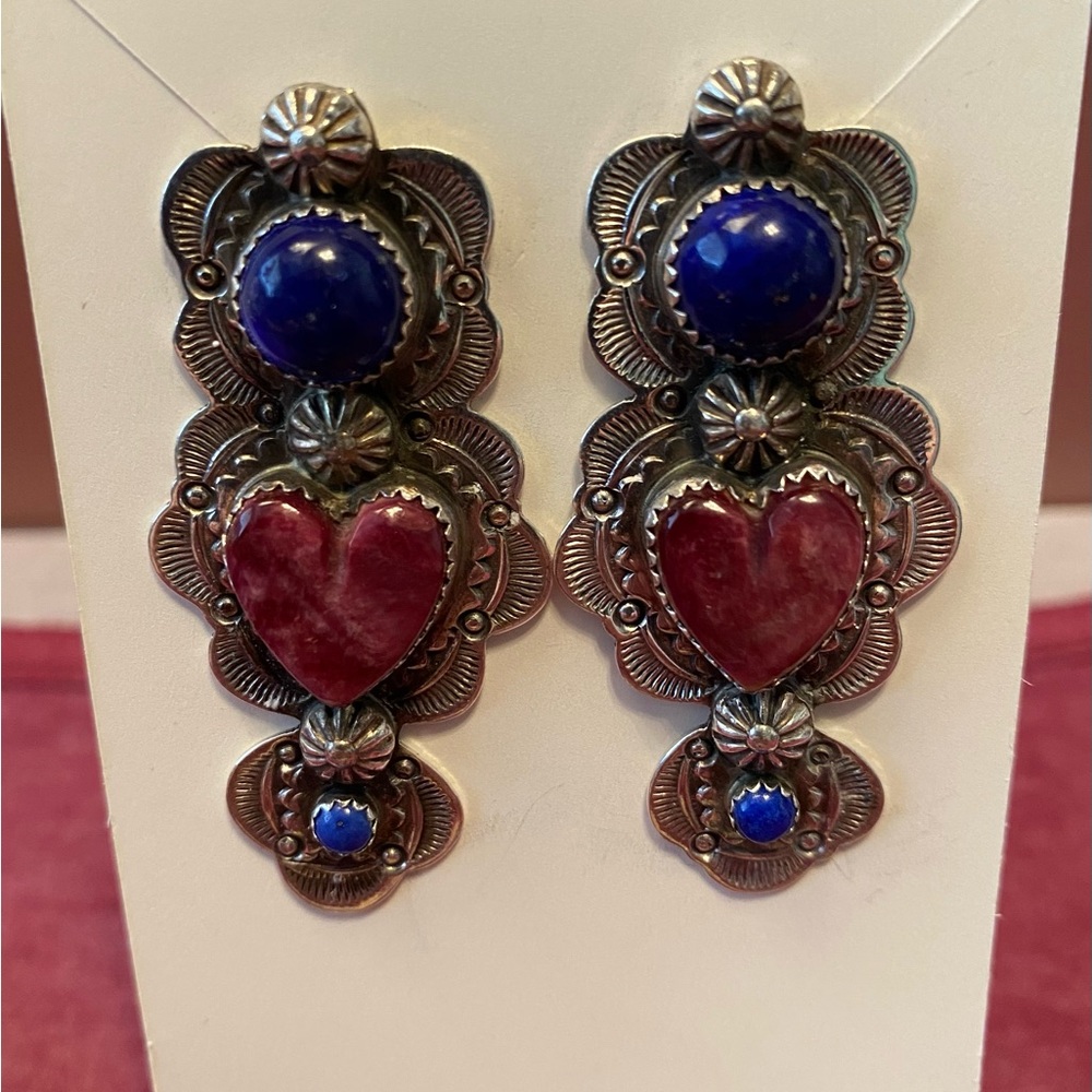 🌄Vintage Sterling Triple Stone Handmade 90s Southwest Navajo-Style Earrings